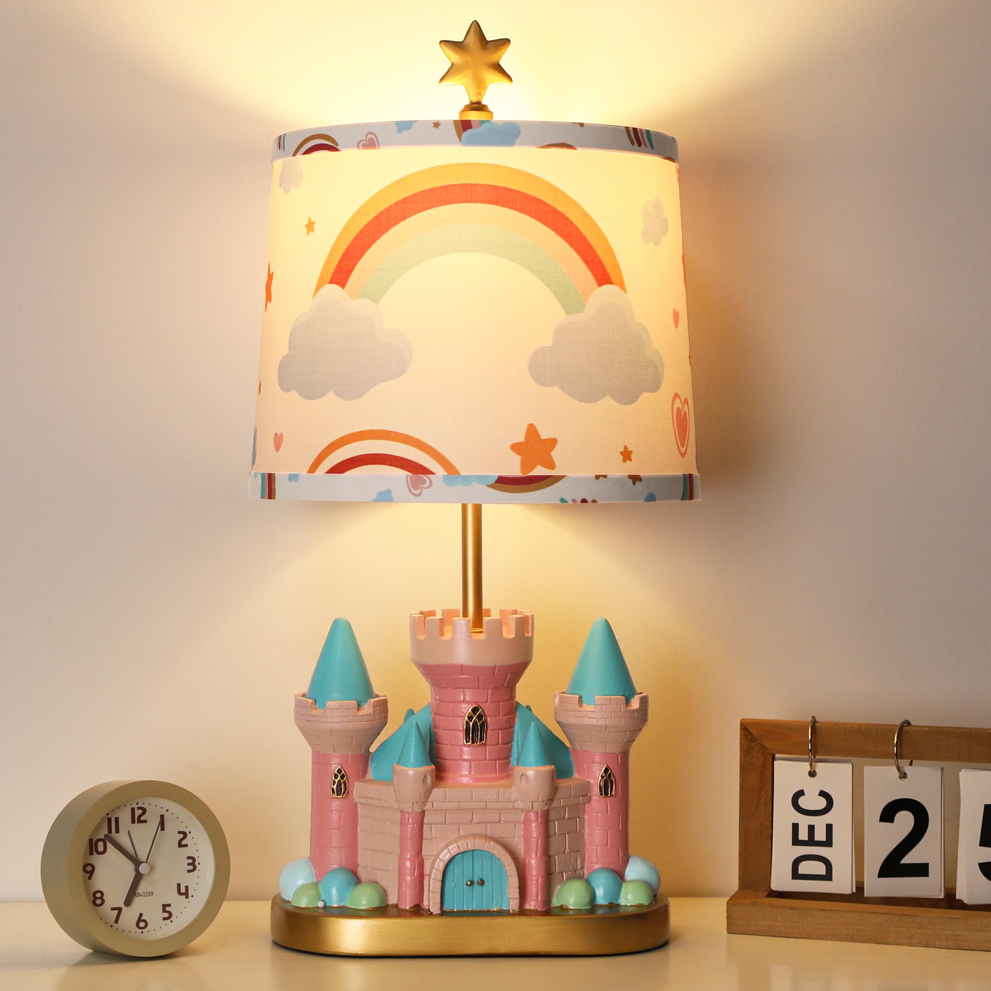 Photo 1 of Castle Bedside Table Lamp for Kid,Pink Princess Nursery Lamp for Girl Bedroom Nightstand Decor,Cute Desk Lamp for Study Room,1 LED Bulb Included