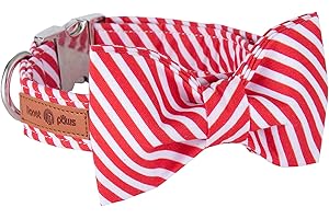 Lionet Paws Christmas Dog Collar with Bowtie Durable Adjustable Handmade Comfortable Bowtie Dog Collar Cat Collar with Metal Buckle for Small Dogs Cats,Party,Festival,Holiday Style,Neck 10-16in