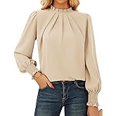 GRACE KARIN Women Dressy Long Sleeve Blouse,2025 Fall Business Casual Tops,Pleated Mock Neck Shirts Fashion Work Outfit