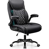 BESTFAIR Office Chair,Ergonomic Office Chair with Lumbar Support for Lower Back Pain Relief, Executive Leather Chair with Padded Flip-up Arms, Wheels and Adjustable Armrests, Black