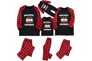 Gamivast Family Christmas Pjs Matching Sets 2023 Xmas Gnomes Tshirts Plaid Pants Pajama Set Long Sleeve Long Pants Lounge Set