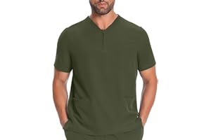 Xiaojmake Men's Scrub Tops Soft Lightweight 4-Way Stretch Scrub Top 1/4 Zip V-Neck Scrub Top with Multi-Pockets