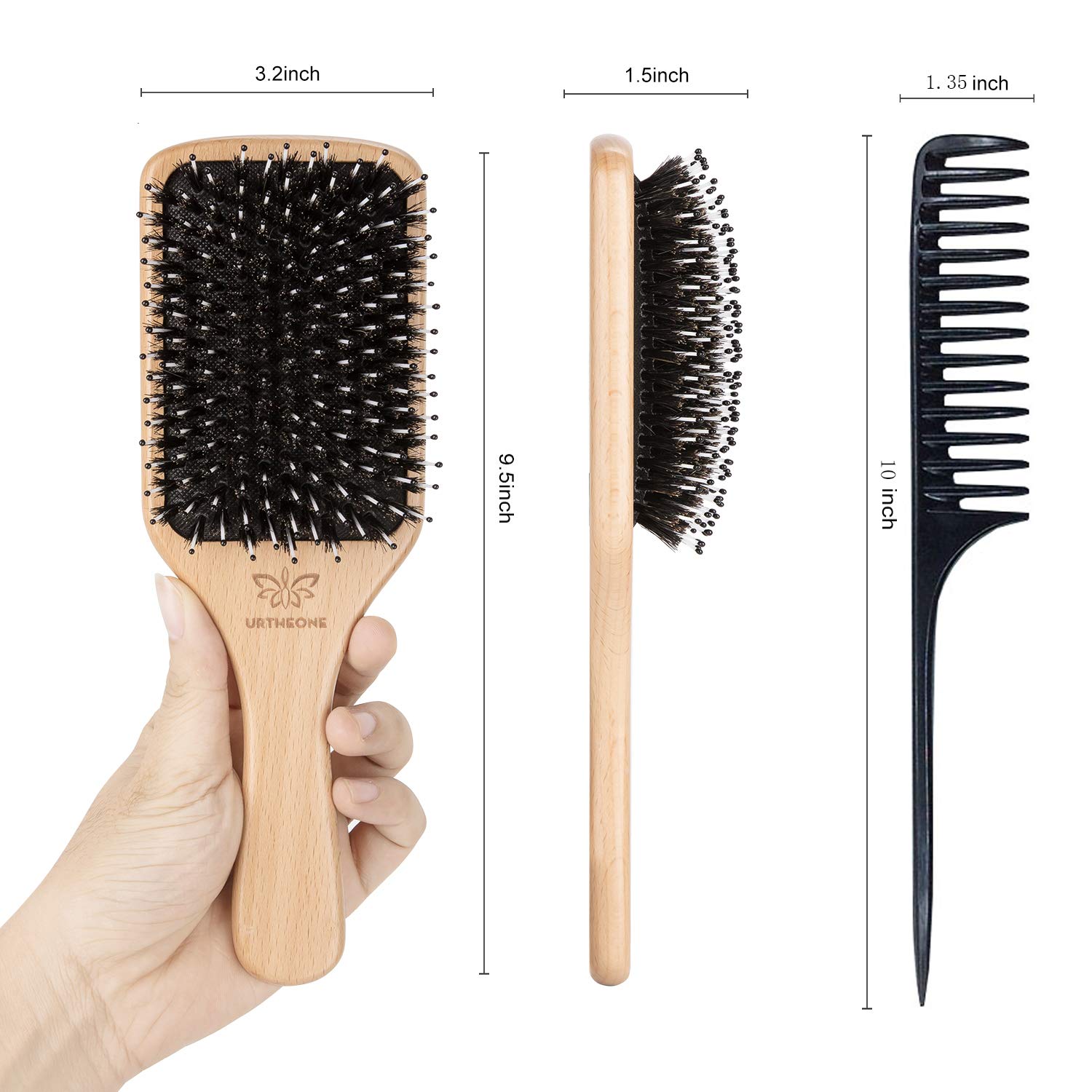 Hair Brush Boar Bristle Hairbrush for Thick Curly Thin Long Short Wet or Dry Hair Adds Shine and Makes Hair Smooth, Best Paddle Hair Brush for Men Women Kids : Beauty