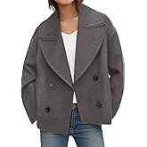 Tankaneo Womens Cropped Wool Blend Pea Coat Casual Long Sleeve Double Breasted Notched Lapel Overcoat Jackets
