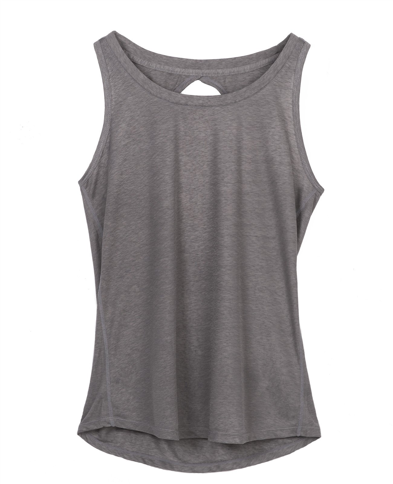icyZone Yoga Tops Activewear Workout Clothes Open Back Fitness Racerback Tank Tops for Women (L, Grey)