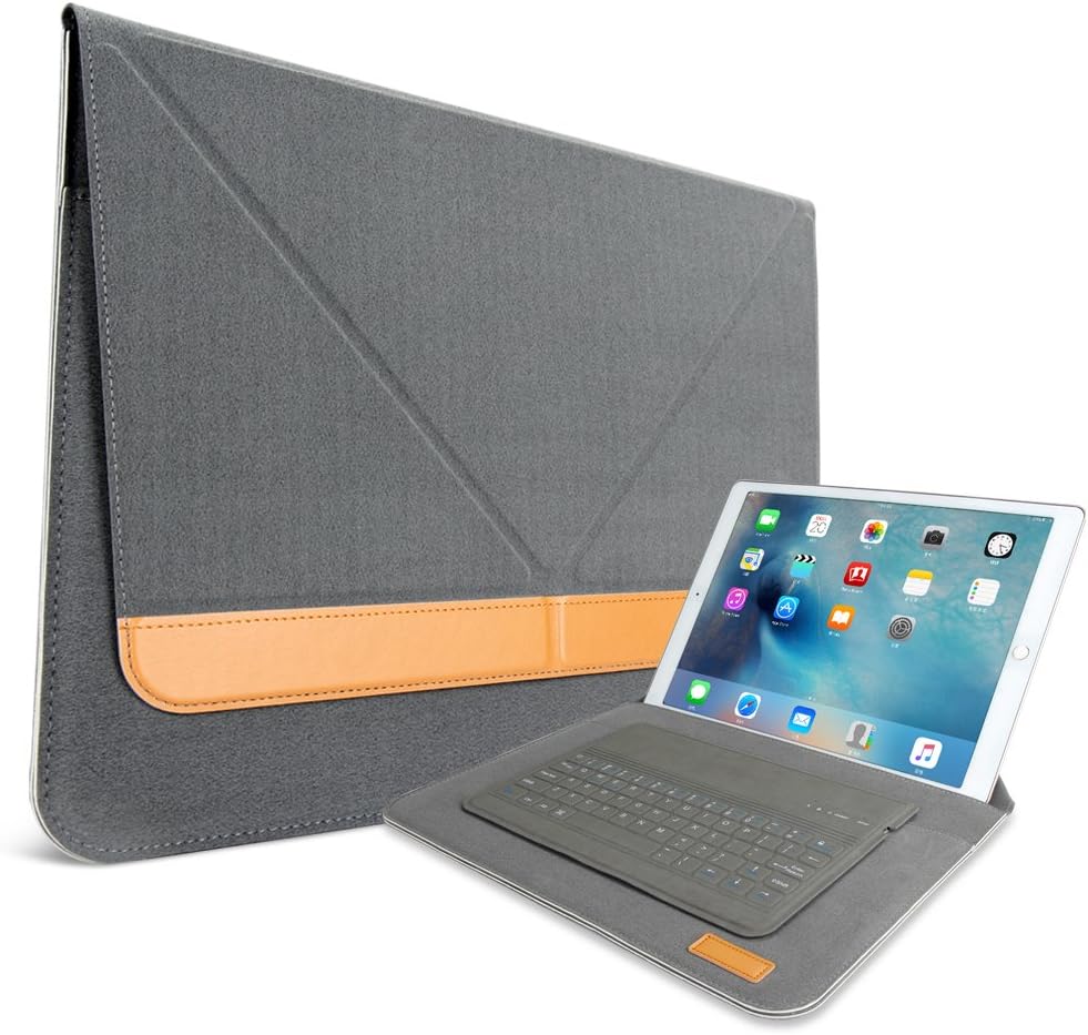 VSNOON Case Sleeve for iPad Pro 12.9 Inch, Tri-fold Stand Soft Leather Microfiber Protective, (Gray)