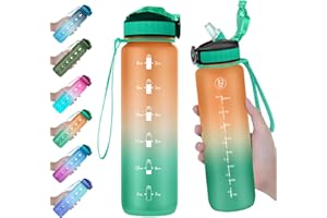 EYQ 32 oz Water Bottle with Time Marker, Carry Strap, Leak-Proof Tritan BPA-Free, Ensure You Drink Enough Water for Fitness, Gym, Camping, Outdoor Sports