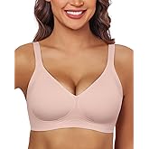 HORISUN Wireless Bralettes Comfort T Shirt Bra Seamless Plunge Bras for Women Push Up Bra No Underwire (Pink M)