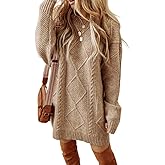 CHICME Women Round Neck Long Sleeve Sweater Cable Knit Casual Loose Fit Pullover Fall Winter Sweaters