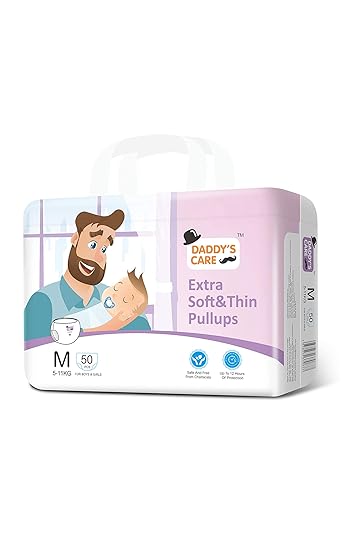 Daddys Care Ultra-Thin Disposable Pull-Up Diapers with Wetness Indicator - Medium Size - 50 Count (5-11 KG Babies)