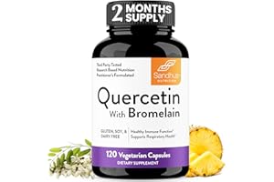 Sandhu's Quercetin with Bromelain Supplement | 1000mg Per Serving 120 Vegetarian Capsules (Pack of 1) | Bioflavonoids Quercitin Complex for Immune Support & Respiratory Health