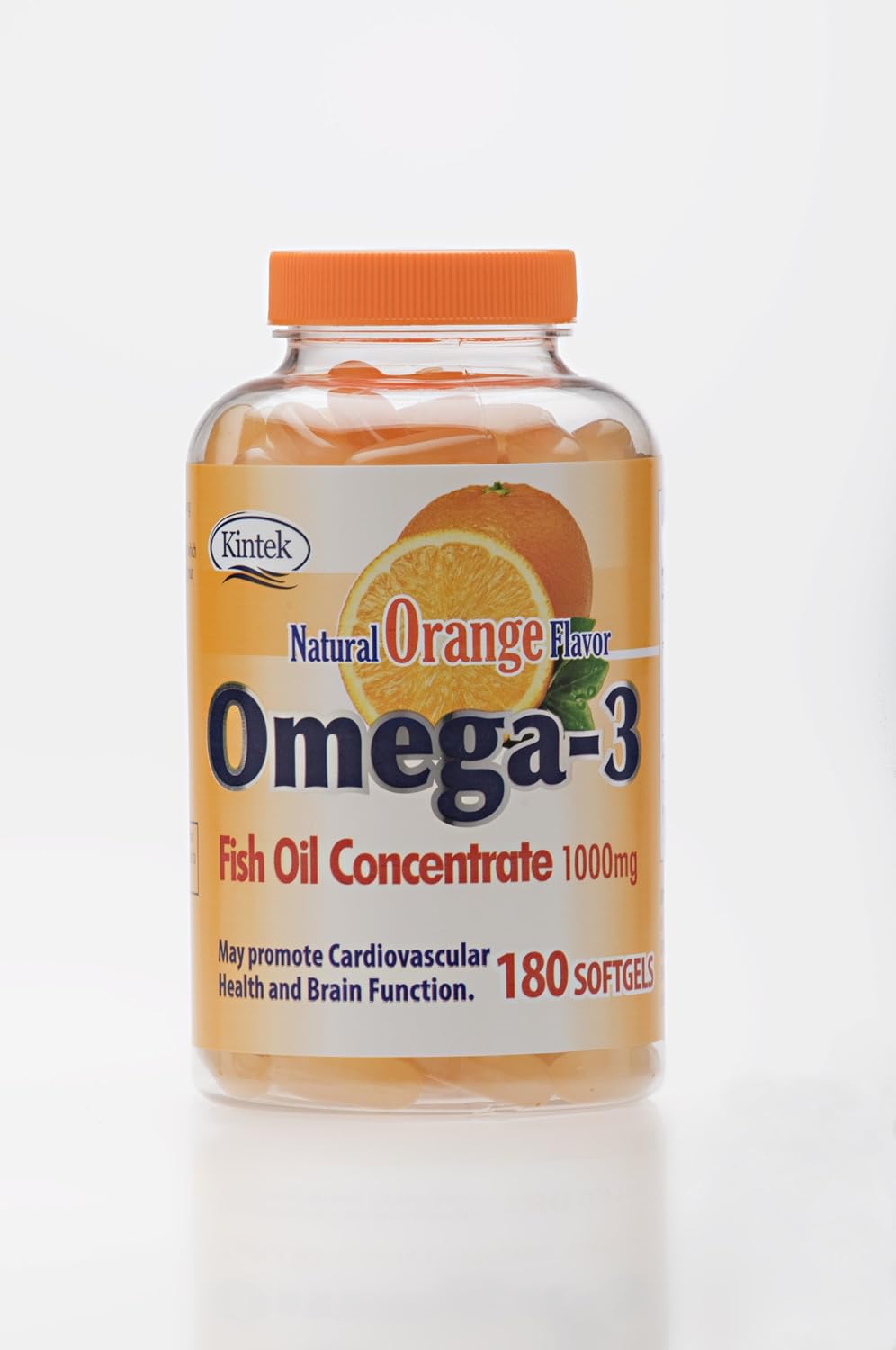 Kintek Omega3 Fish Oil Concentrate 1000 mg Natural Orange Flavor, 180 softgels