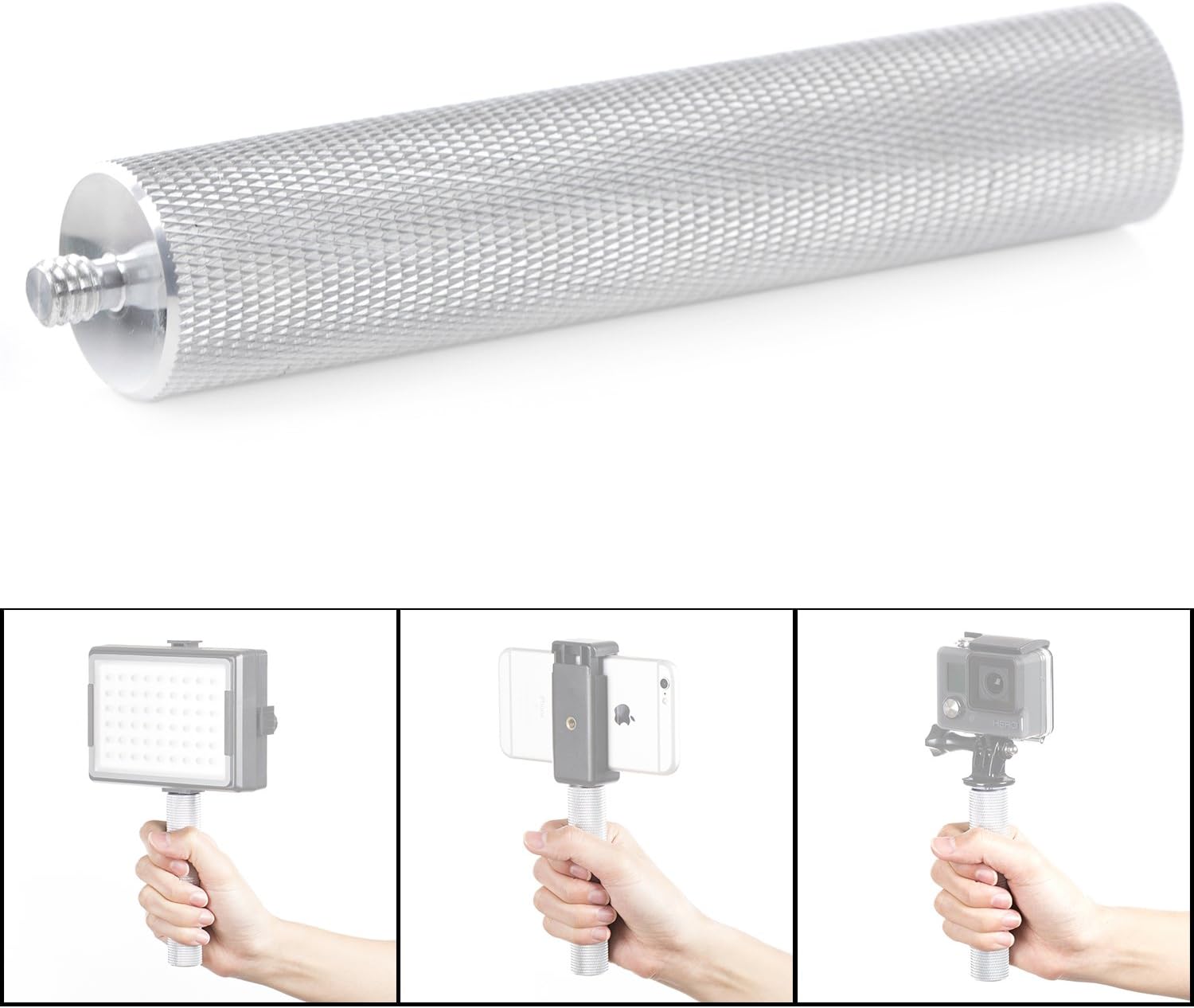 Mouriv Aluminum Mini 1/4 Inch Screw Video Stabilization Device Handheld Holder Hand Grip For LED Video Light Camera Camcorder With 1/4" Tripod Hole (Pack of 8）