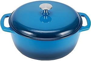 �鶹�� Basics Enameled Cast Iron Round Dutch Oven with Lid and Dual Handles , Heavy-Duty & Large, 7.3-Quart, Blue