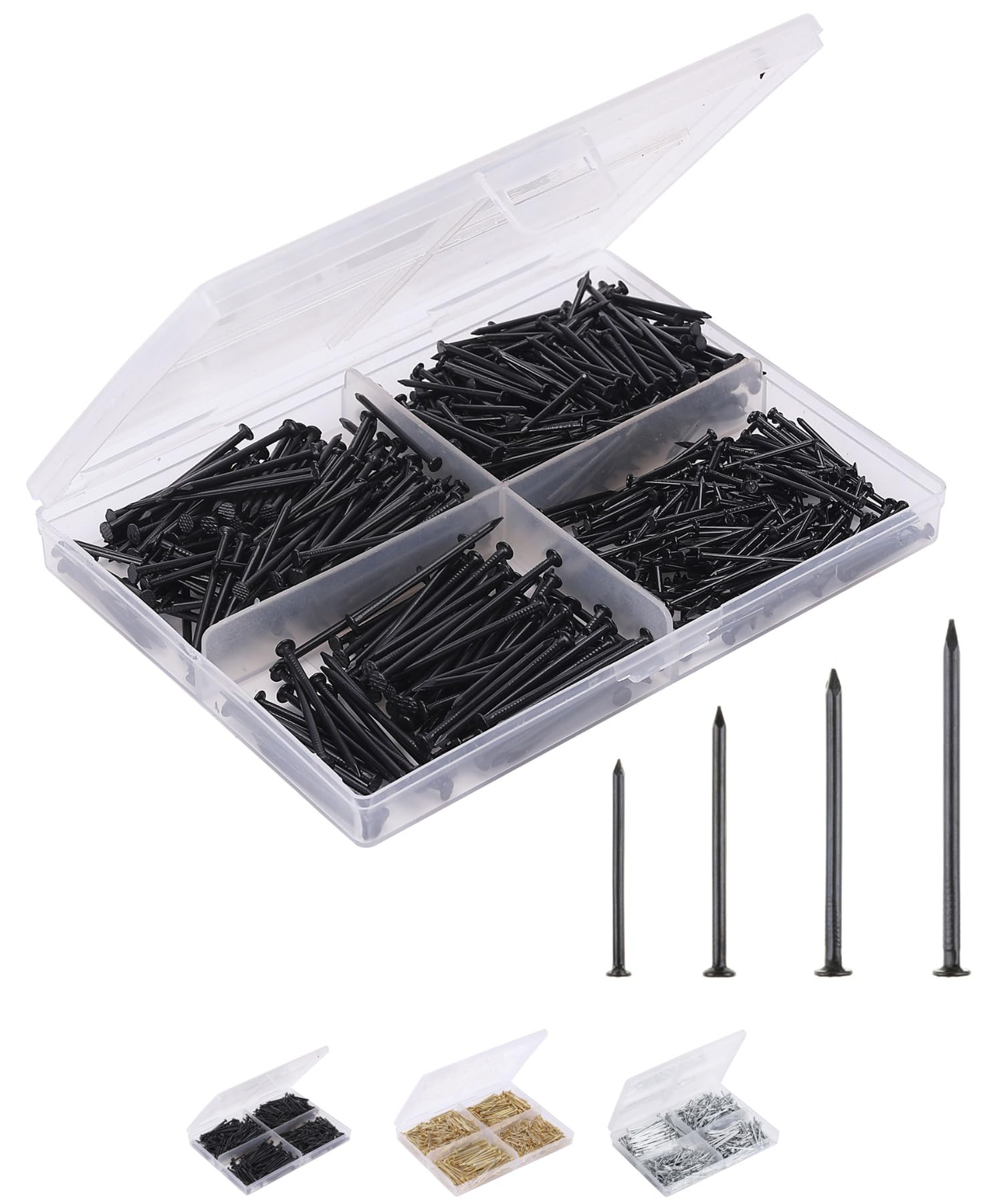 Photo 1 of Mr. Pen- Nail Assortment Kit, 600 Pcs, 4 Sizes, Black, Small Nails, Nails for Hanging Pictures, Finishing Nails, Wall Nails for Hanging, Pin Nails, Hardware Nails, Assorted Nails, Galvanized Nails