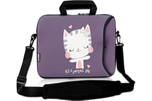 RICHEN 14 15 15.4 15.6 inch Laptop Shoulder Bag Notebook Handle Sleeve Neoprene Soft Carrying Travel Case with Accessories Pocket (14-15.6 inch, Cute Cat)