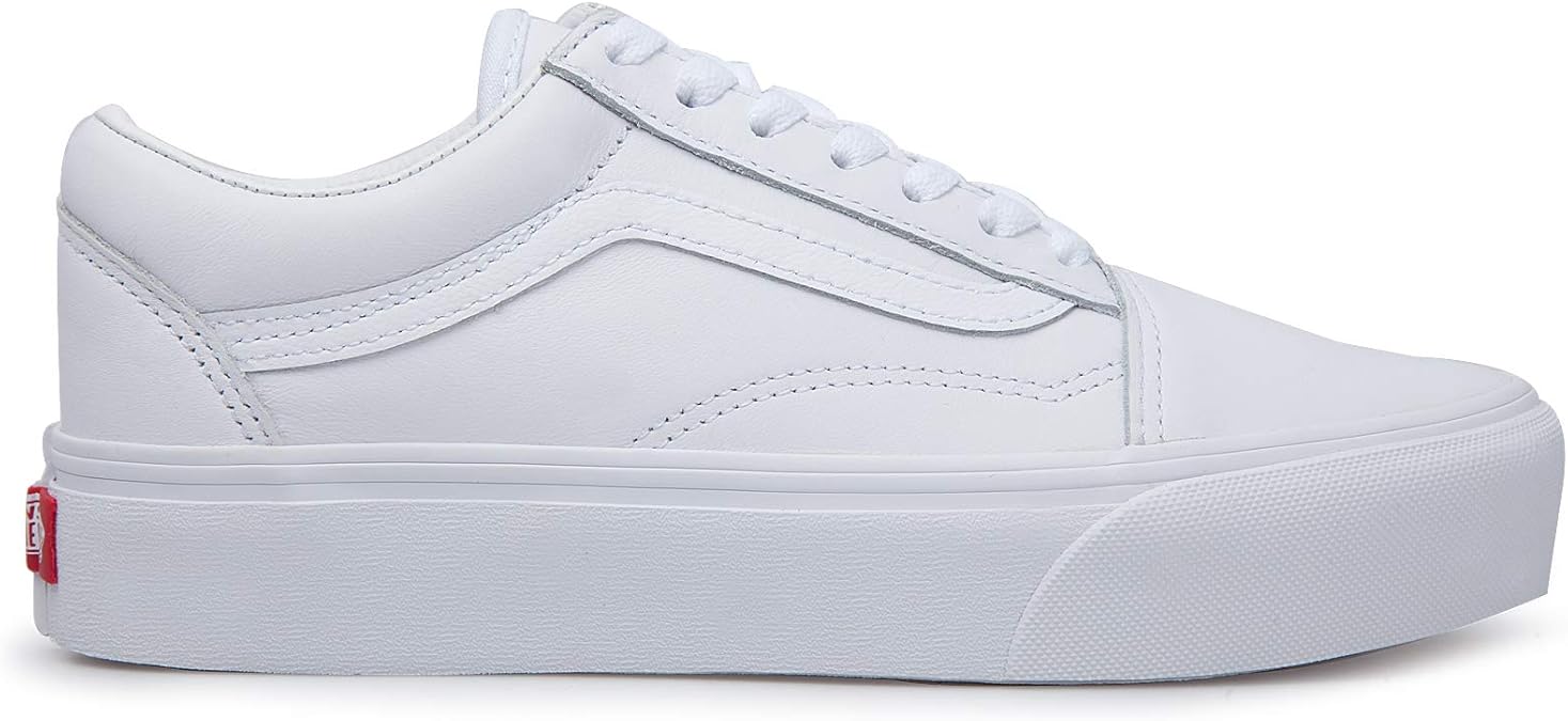 Vans Old Skool Platform Total White Pelle Leather Tutte Bianche Zeppa