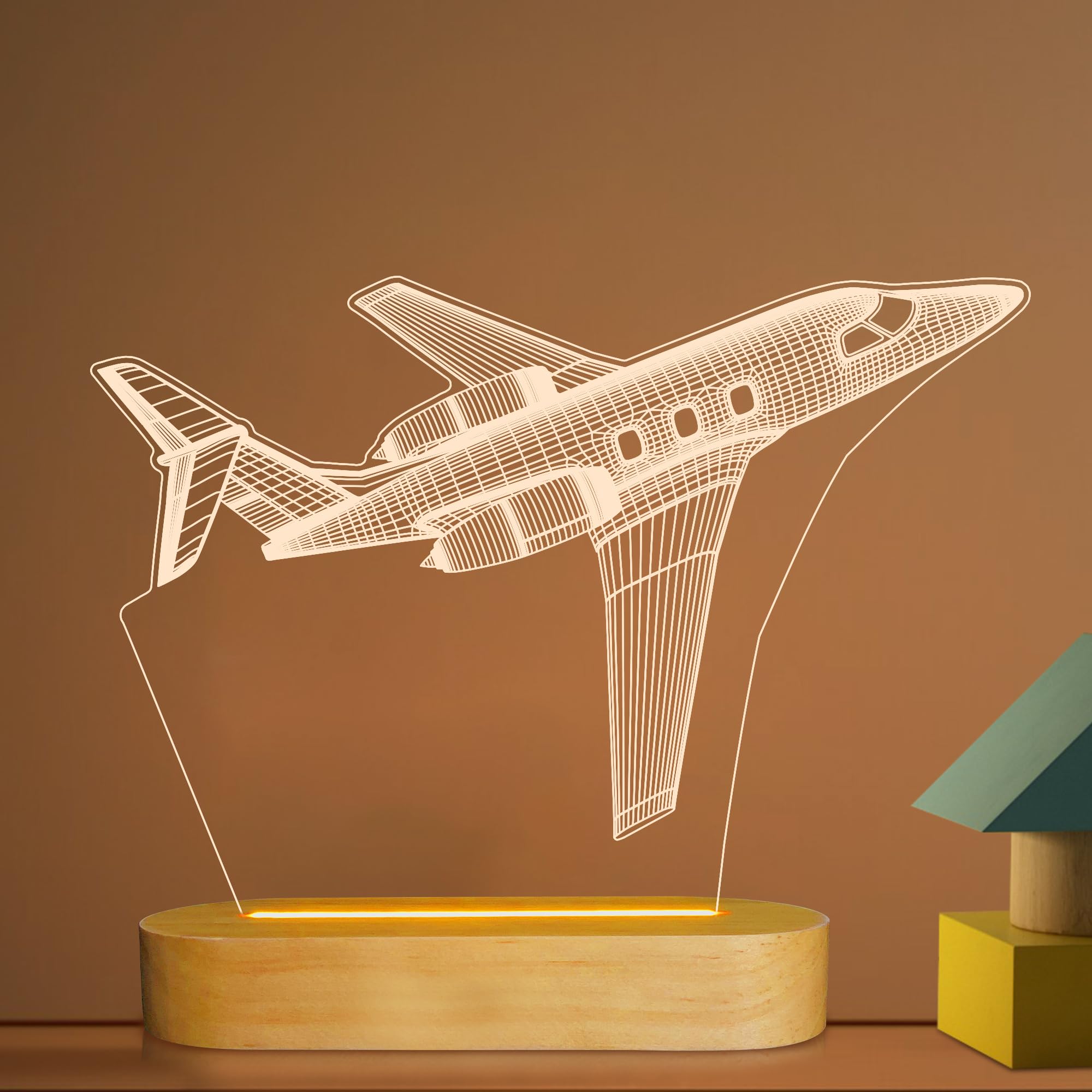 Photo 1 of Airplane Night Light 3D Illusion Lamp,Soft Warm Colors Wood Table Lamp for Boys Pilot Gifts with USB Power