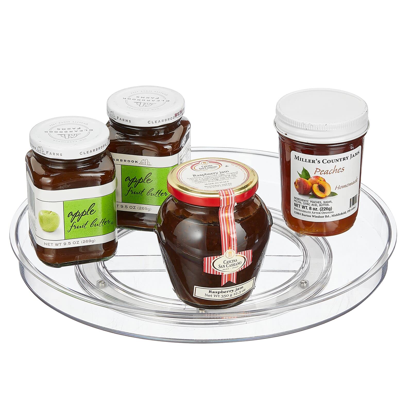 mDesign Rotatable Spice Rack — Spice Stand for Pepper, Baking Ingredients and Preserves — Round Kitchen Shelf for Sideboard and Kitchen Cupboard — Clear