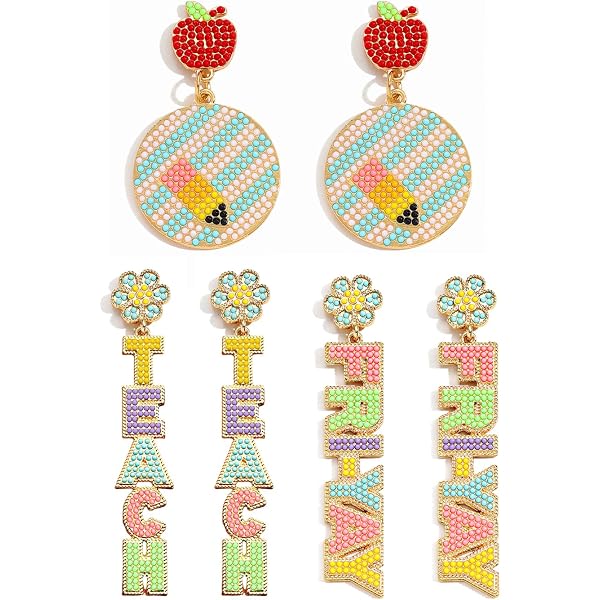 Funny Crystal Pencil Dangle Earrings - Cute Teacher/Student Jewelry, Hypoallergenic