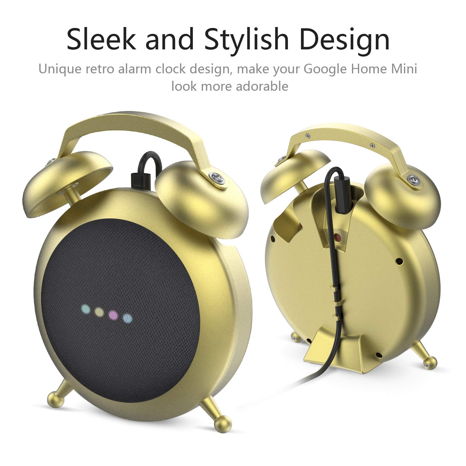 Retro Alarm Clock Stand Mount Base Protective Case Compatible With Google Home Mini Gold Google Home Mini Stand Holder Surveillance Housing Mounting Brackets Diy Tools