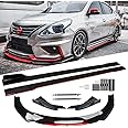 Evargc Black & Red Universal 69" - 73" Adjustable Car Front Bumper Lip Splitter Chin Spoiler Body Kit with 86.6" Side Skirt Extension Rocker Panel and Rear Bumper Lip Diffuser Compatible Most Vehicle