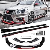 Evargc Black &amp; Red Universal 69" - 73" Adjustable Car Front Bumper Lip Splitter Chin Spoiler Body Kit with 86.6" Side Skirt Extension Rocker Panel and Rear Bumper Lip Diffuser Compatible Most Vehicle