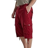 BEST SOUTH Men's Long Cargo Shorts Casual Below Knee 13 Inches Capri Shorts Relaxed Fit with Pockets Red 38