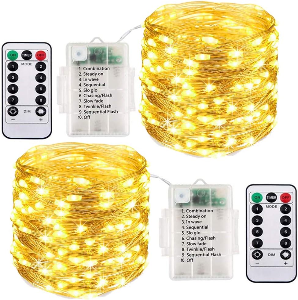 ooklee 2 Pack Fairy Lights Battery Operated 10M 100 LED Waterproof Warm White