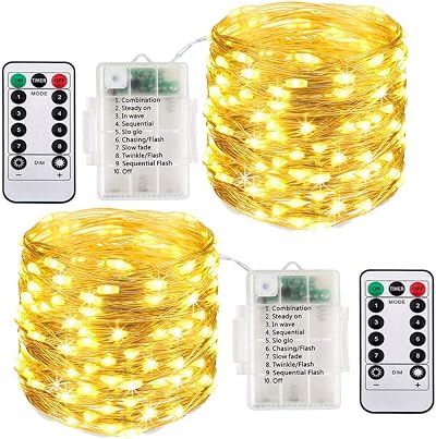 ooklee 2 Pack Fairy Lights Battery Operated 10M 100 LED Waterproof Warm White