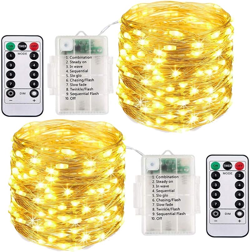 ooklee 2 Pack Fairy Lights Battery Operated 10M 100 LED Waterproof Warm White