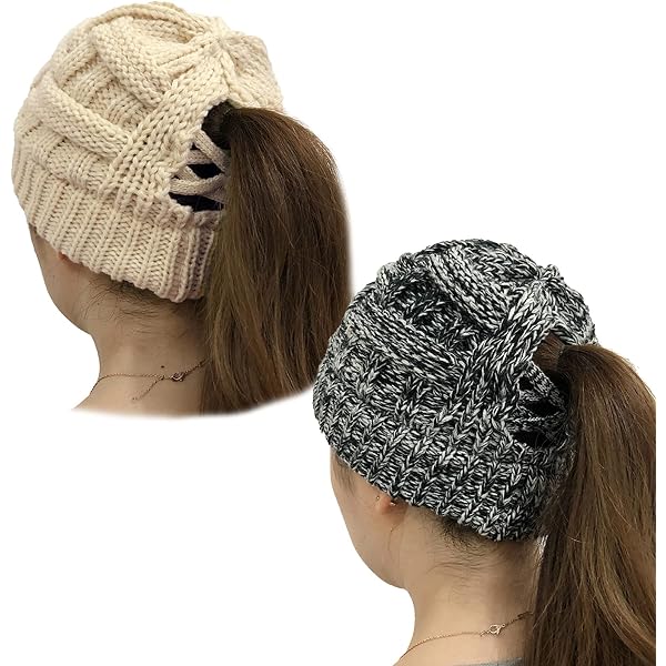 3 Pack Women\'s Ponytail Messy Bun Beanie Tail Solid Ribbed Hat Cap Ponytail Messy Bun BeanieTail Women main image 3