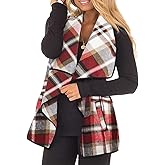 CARCOS Plus Size Women Vest Plaid Lapel Open Front Cardigan Buffalo Sleeveless Jacket Coat with Pockets XL-5XL