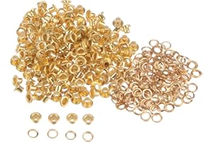 HARFINGTON 200set Grommets Kit Metal Eyelets 3mm 1/8" Hole Tiny Grommet for Shoes Clothes Belt Bag DIY Project, Gold Tone