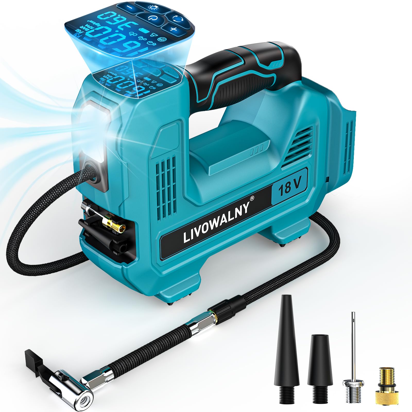Photo 1 of Cordless Tire Inflator Air Compressor Compatible With Makita 18V Battery, Portable Handheld Air Pump with Digital Pressure Gauge for Cars Motorcycles Bikes Sport Balls (Battery Not Included)