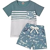 Bekarsy Toddler Baby Boy Clothes Boys Summer Outfits Short Sleeve Dinosaur T-Shirt & Shorts Set 2Pcs