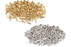 Lot de 200 attaches à papier en métal doré et argenté pour projets de bricolage, bureau, scrapbooking (0,8 x 1,5 cm)