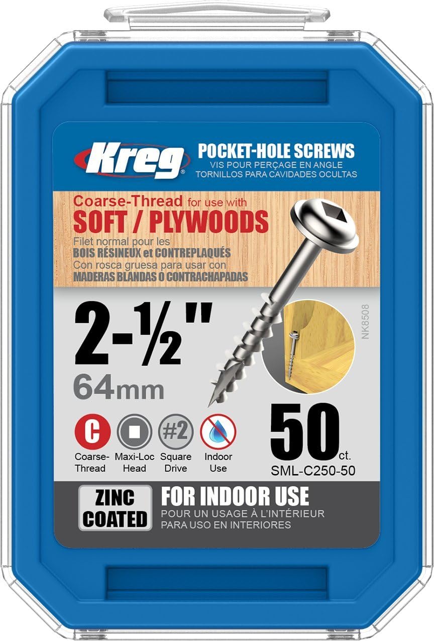 Kreg SML-C250-50 2-1/2-Inch #8 Coarse Washer-Head Pocket Screws, 50 Count