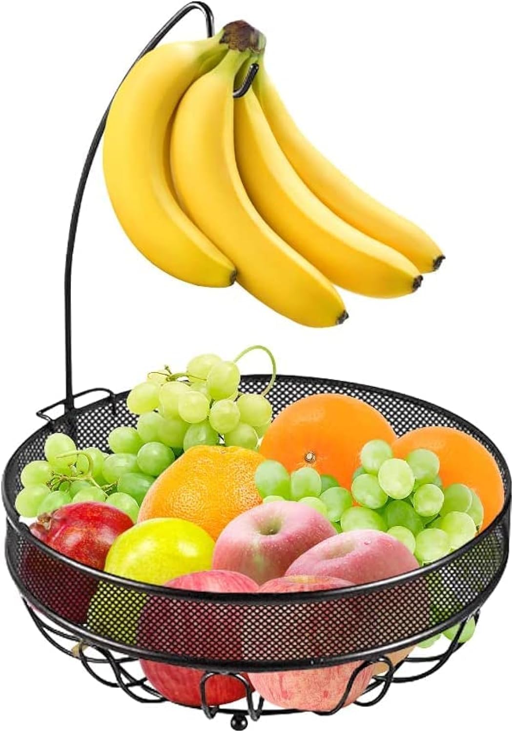 Fruit Basket with Banana Holder - Kitchen Metal Fruit Bowl - Standing Modern Fruit Bowls - Fruit Baskets with Huge Capacity for Fruit Vegetables Bread Snacks - Bronze