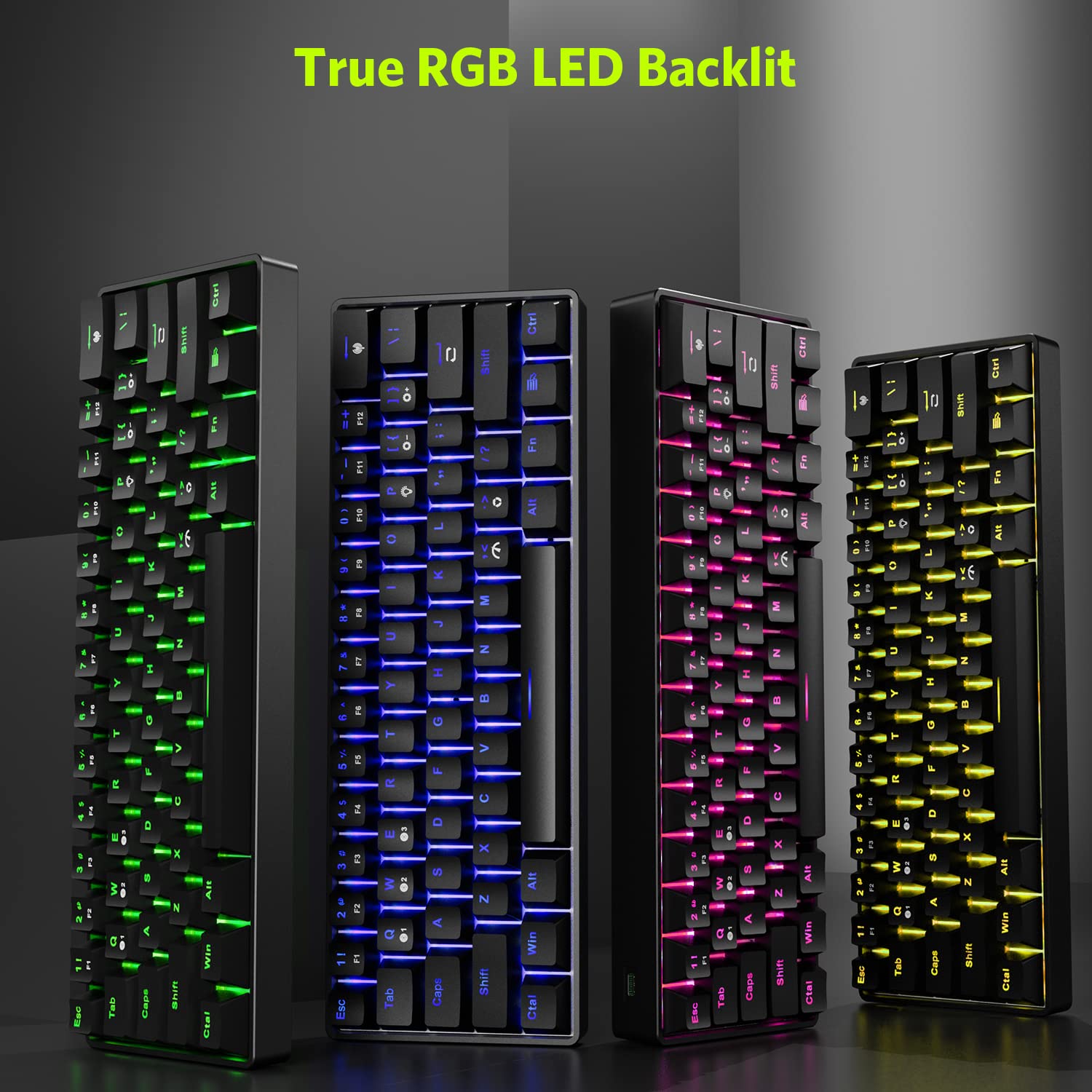 61 Keys RGB Wireless and Wired Mechanical Gaming Keyboard with Blue Switches, Audible Click Sound Rainbow Portable Compact Mini Office Keyboard for Windows PC Gaming, (F-SG61)