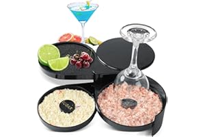NATGAI 3-Tier Bar Glass Rimmer Bartender Tool, Margarita Salt Rimmer with Sponge, 3-Tray Black Plastic Glass Rimming for Cock