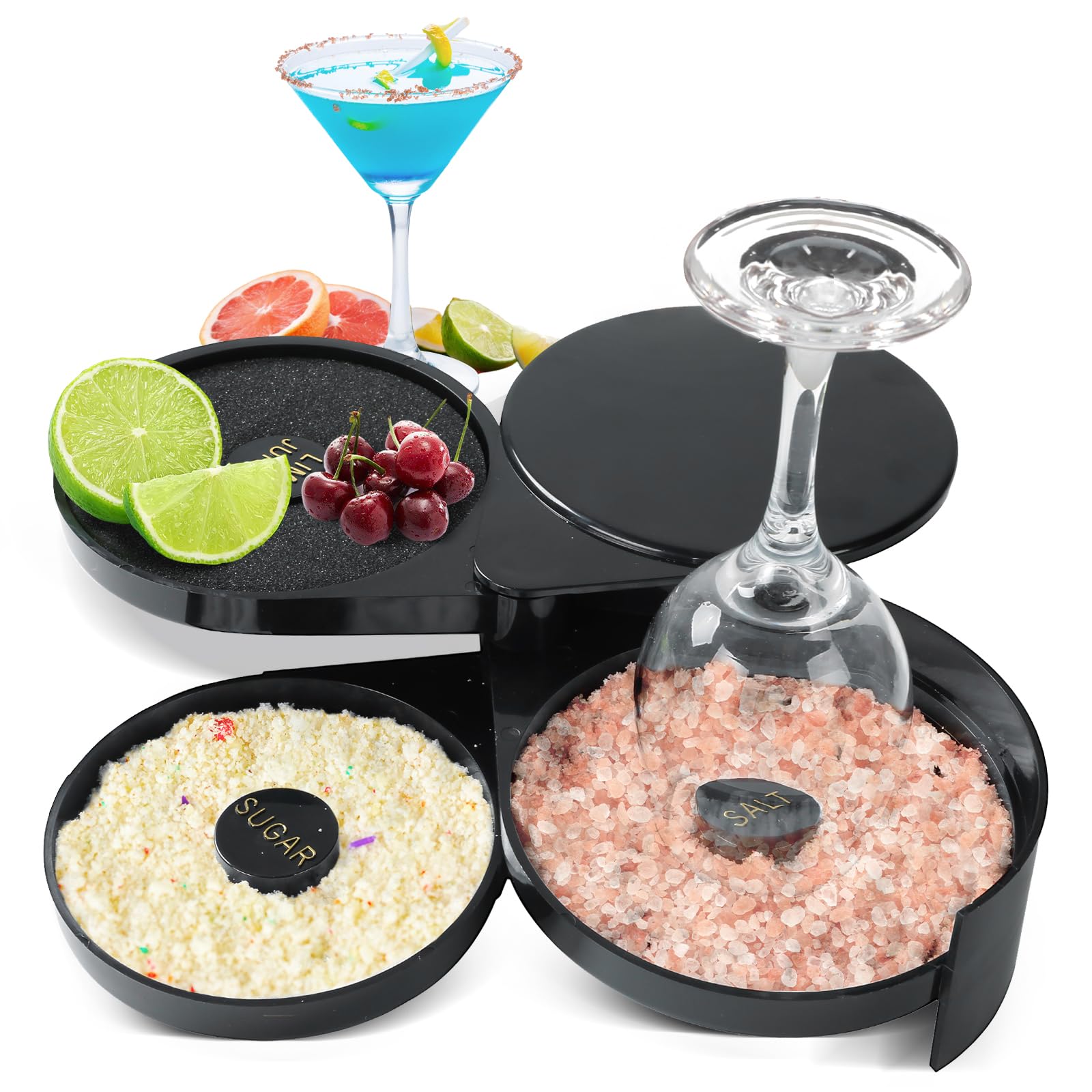 Photo 1 of NATGAI 3-Tier Bar Glass Rimmer Bartender Tool | Bar Juice Cocktail Seasoning Box with 3 Swing-Out Trays, Sponge Included, Plastic Margarita Cocktail Bartender Tool, for Party, Bar, and Reception