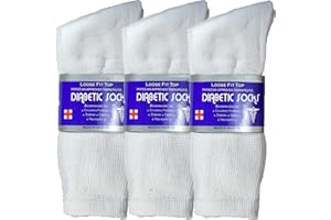 3 Pair Diabetic Socks for Men and Women- Non-Binding, Loose Fit, Wide Calf, Cushioned Cotton Crew for Circulation