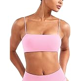 YEOREO Women's Spaghetti Strap Sports Bra Enidy Square Neck Yoga Wireless Low Impact Padded Seamless Cami Crop Top