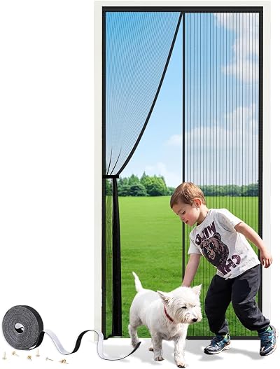 SMALUCK Magnetic Door Screen 90x210cm Heavy Duty Fly Mesh Black Kid Pet Friendly