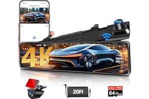 JANSITE WiFi 4K Rear View Mirror Camera 12" Mirror Dash Cam Front and Rear w 64G TF Card WDR & HDR Night Vision Loop Recording 24H Parking Assistance Rear View Mirror Dash Cam 2160P