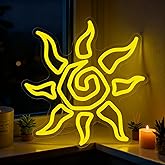 Mvorixa Sun Neon Sign, Dimmable Yellow Sunburst LED Neon Lights for Boho Wall Decor, Meditation Room, Game Room, Bar, Man Cave, Living Room, Aesthetic Home Neon Wall Art