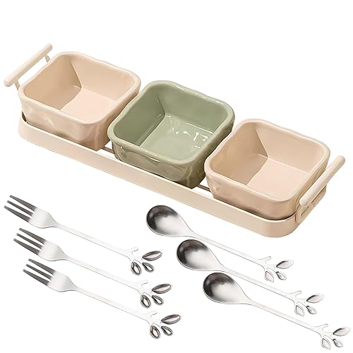 YonLouky Ceramic Chip and Dip Bowls with Spoons and Forks for