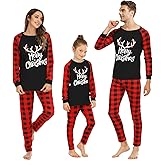 Adisputent Christmas Pajamas for Family Matching Cute Long Sleeve Couples Soft Holiday Sleepwear Funny Christmas Pjs sets Black Red Lattice Women XXL