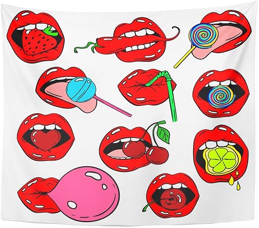 Amazon Com Emvency Tapestry Funny Of Female Lips In Cartoon 80s
